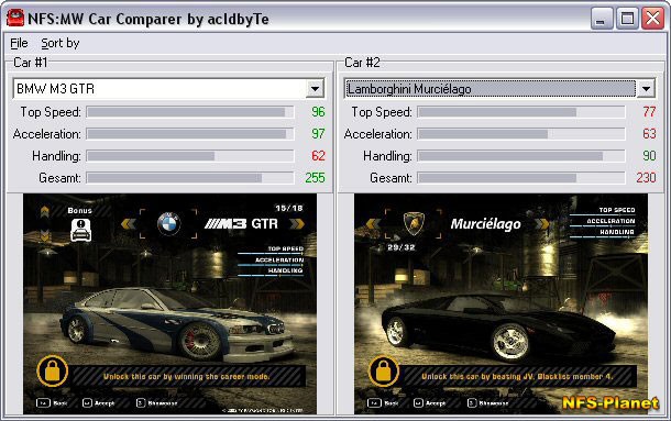NFSMW CarCompare v1.1