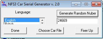 NFS 3 Car Serial Generator v 2.0